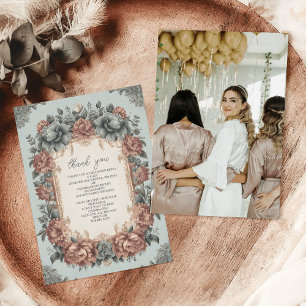 Foto Vintage Staubiges Blau Art Nouveau Brautdusch Dankeskarte