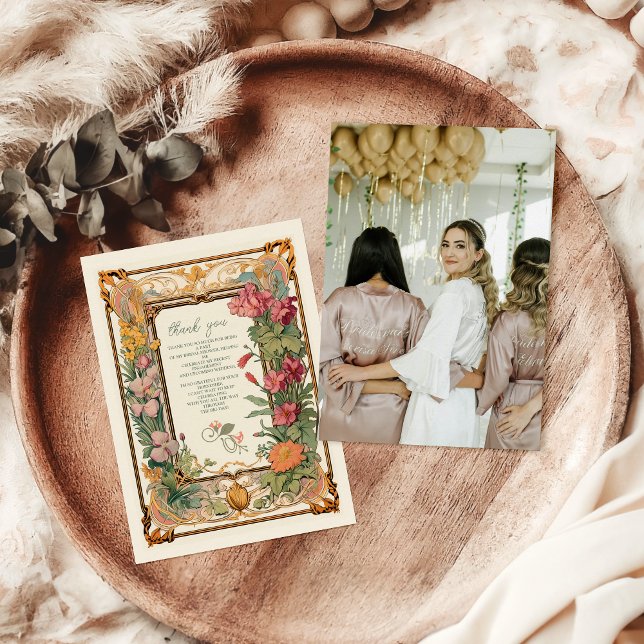Foto Vintages florales Jugendstil-Brautparty Dankeskarte (Von Creator hochgeladen)