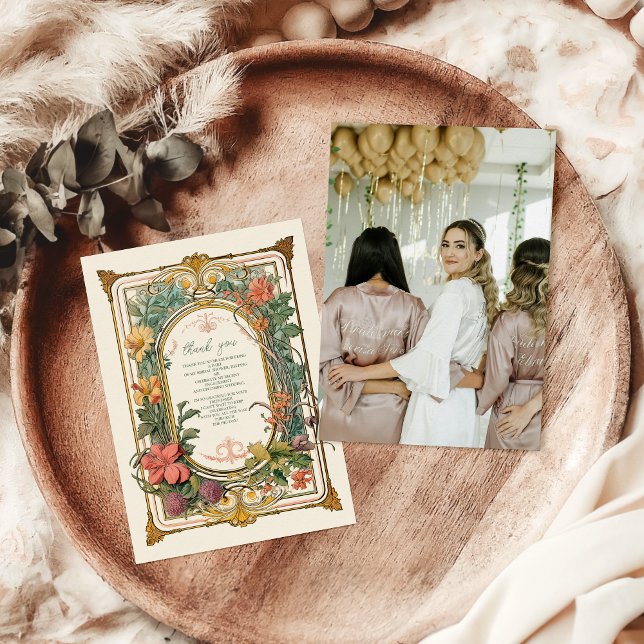 Foto Vintages florales Jugendstil-Brautparty Dankeskarte (Von Creator hochgeladen)
