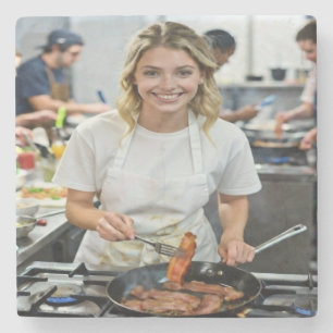 Foto vom Bacon-Kochen anpassen Steinuntersetzer