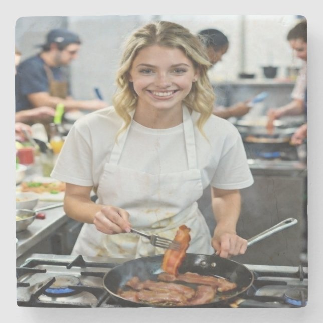 Foto vom Bacon-Kochen anpassen Steinuntersetzer (Vorderseite)