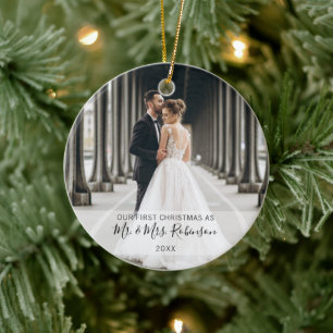Foto vom ersten Weihnachten als Ehepaar Keramik Ornament