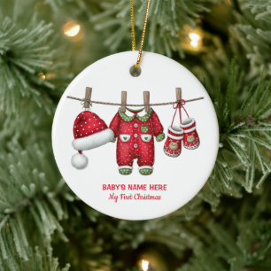 Foto vom ersten Weihnachten des Babys in Aquarell Keramik Ornament