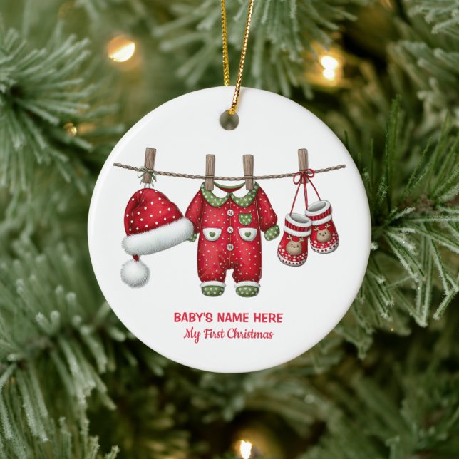 Foto vom ersten Weihnachten des Babys in Aquarell Keramik Ornament (Baum)