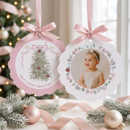 Foto vom ersten Weihnachten des kleinen Mädchens Ornament Karte