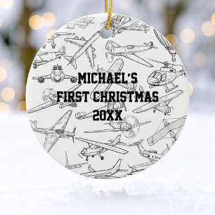 Foto vom ersten Weihnachten eines Jungen mit handg Keramik Ornament