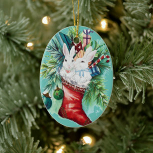 Foto vom Haustier-Hasen Name Bunny Socke Vintage W Keramik Ornament