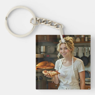 Foto vom Pizzaessen personalisieren anpassen Schlüsselanhänger