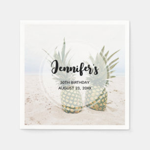 Foto von 2 Ananas am Strand Geburtstag Serviette