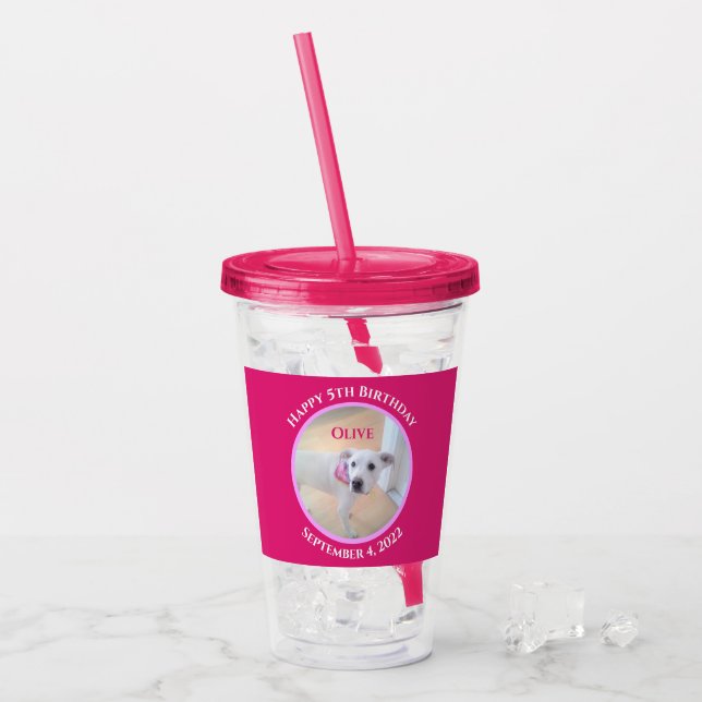 Foto von Adorable Puppy Dog mit scharf rosa Scarf Acryltrinkbecher (Vorderseite Ice)