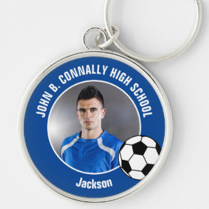 Foto von blauem Fußballspieler der High School Schlüsselanhänger
