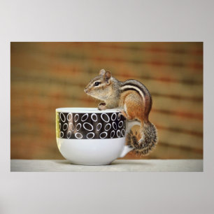 Foto von Chipmunk mit Latte Coffee Cup Poster
