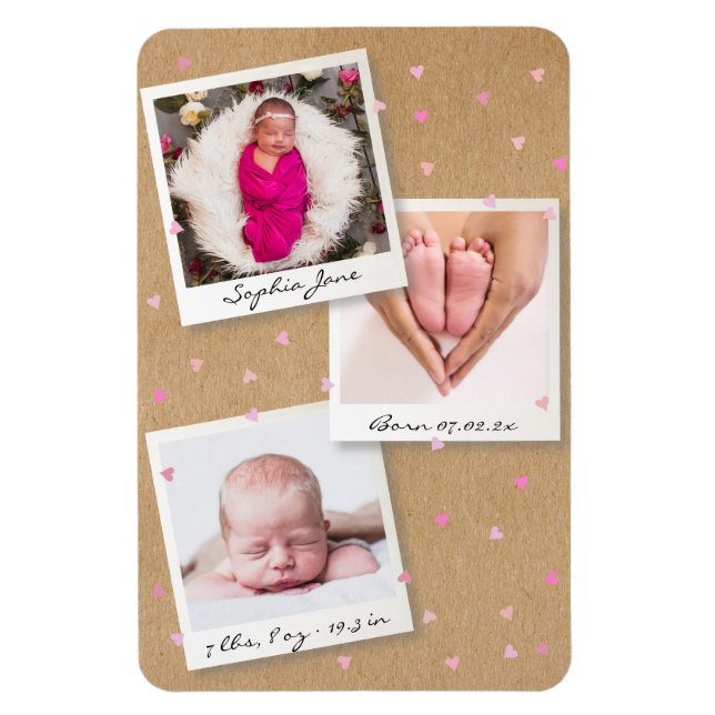 Foto von Collage Baby Girl Birth Stats Announcemen Magnet (Vertikal)