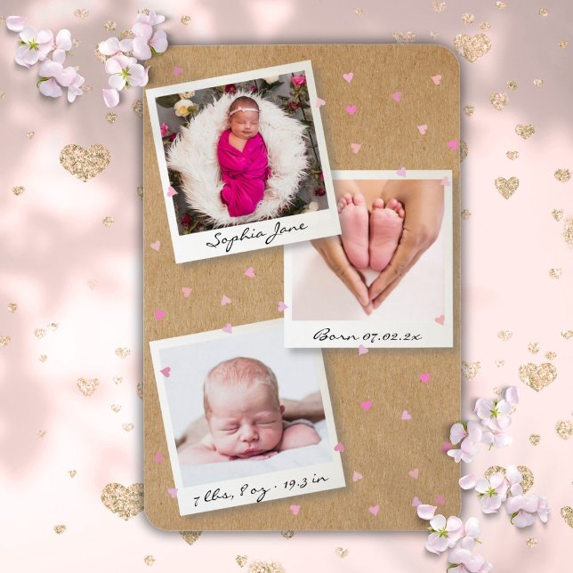 Foto von Collage Baby Girl Birth Stats Announcemen Magnet (Photo Collage Baby Girl Birth Stats Announcement Magnet)