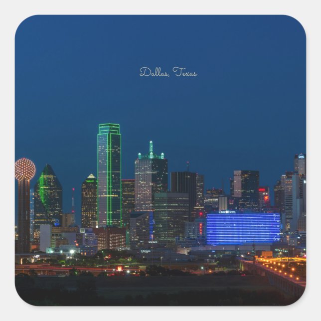 Foto von Dallas, Texas Cityscape, Quadratischer Aufkleber (Vorderseite)