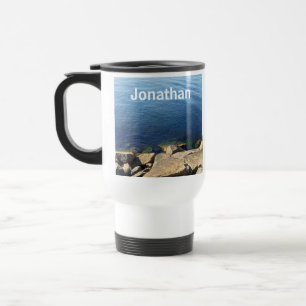 Foto von Deep Blue Atlantic Ocean Rocky Cliff Name Reisebecher