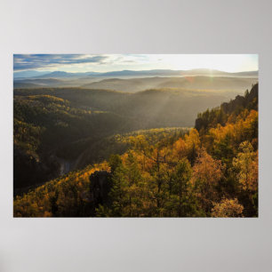 Foto von einem bergigen Herbstwald, Bergen, p Poster