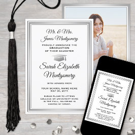 Foto von Eltern Abschluss Schwarz, Weiß und Grau Ankündigung