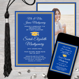 Foto von Eltern Blau und Gold formaler Abschluss Ankündigung