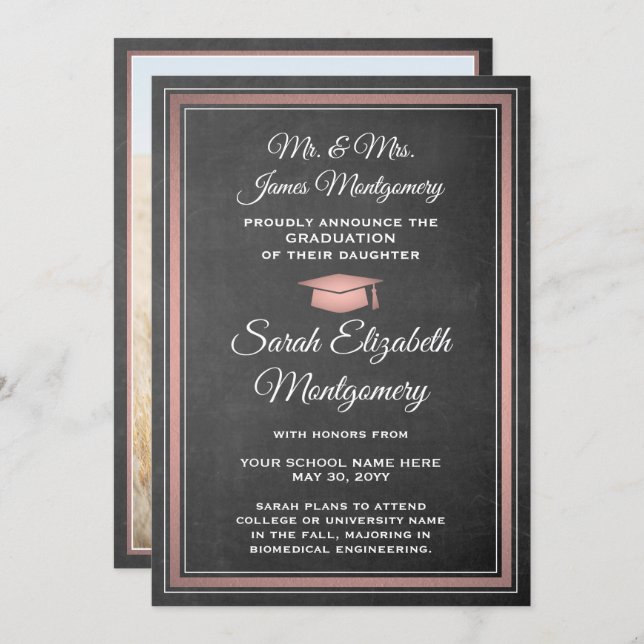 Foto von Eltern - Halbpension und rosa Abschluss Ankündigung (Vorne/Hinten)