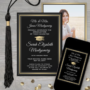 Foto von Eltern Schwarzes Gold und Weiß Abschluss Ankündigung