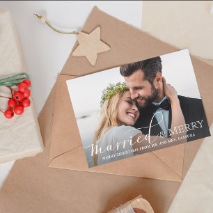 Foto von Frischvermählten - Verheiratet und Fröhli Feiertagskarte
