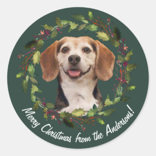 Foto von Haustier Familienname Frohe Weihnachten G Runder Aufkleber