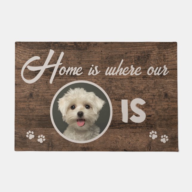 Foto von Home is Where My Dog is Wood Custom Fußmatte (Vorderseite)