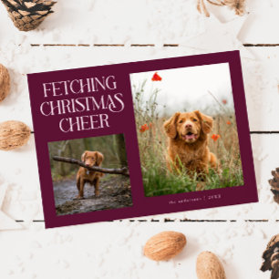 Foto von Hund mit Weihnachtsfreude Preiselbeere Feiertagskarte