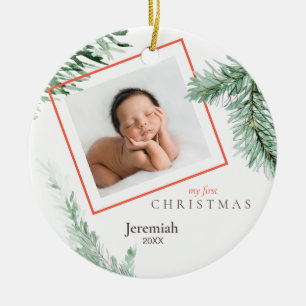 Foto von meinem 1. Weihnachten als Kiefernzweig Ki Keramik Ornament