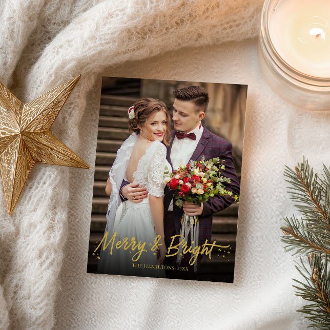 Foto von Merry And Bright Newlywed Christmas Holid Postkarte (Von Creator hochgeladen)