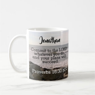 Foto von Ocean Shore Proverbs Bibelvers Erfolg Kaffeetasse