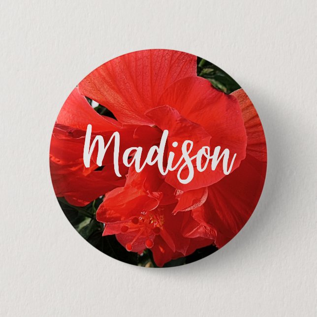 Foto von Orange Double Hibisken Individuelle Name Button (Vorderseite)