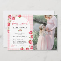 Foto von Pink Gingham Erdbeere Baby Shower Party