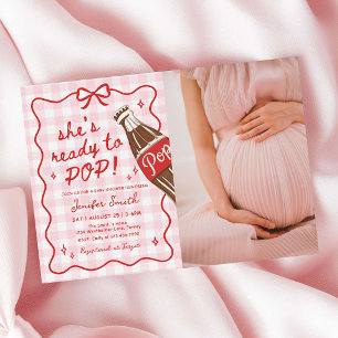Foto von Pink Gingham She's Ready to Pop Baby Show Einladung
