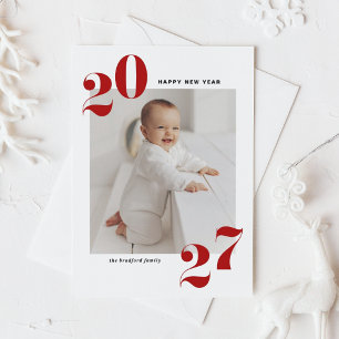 Foto von Red Modern Typografy Happy New Year 2022 Feiertagspostkarte