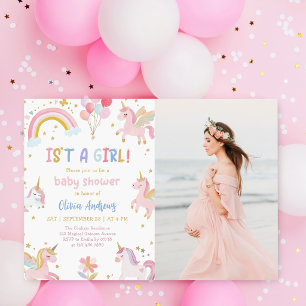 Foto von rosa lila Einhorn Magical Girl Babyparty Einladung