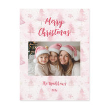 Foto von rosa Weihnachtstanne als Feiertags-Postka