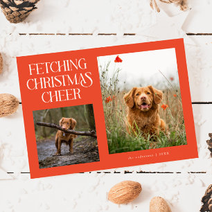 Foto von rotem Hund, der Weihnachtsfreude bringt Feiertagskarte