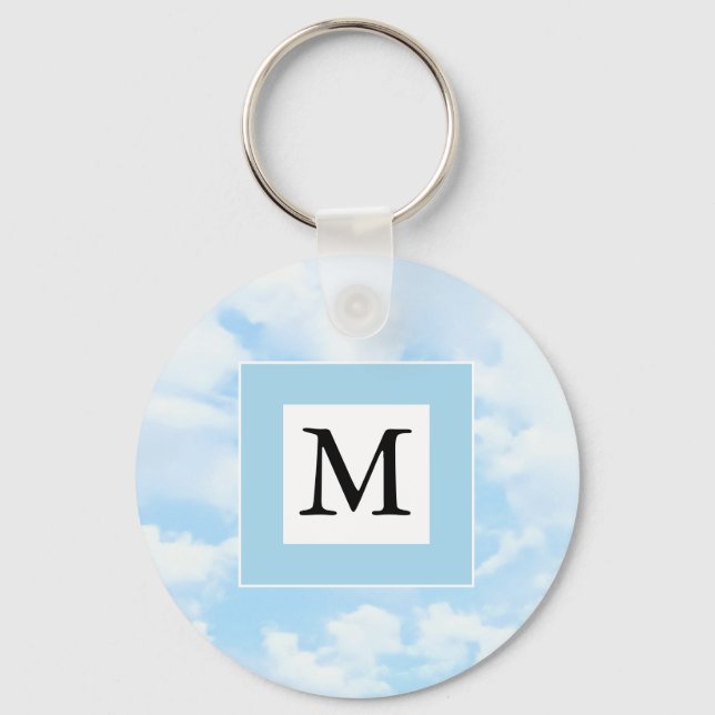 Foto von Soft Blue Sky Custom Single Initial Schlüsselanhänger (Vorderseite)