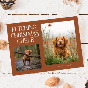 Foto von Terrakotta-Hund, der Weihnachtsfreude bri Feiertagskarte