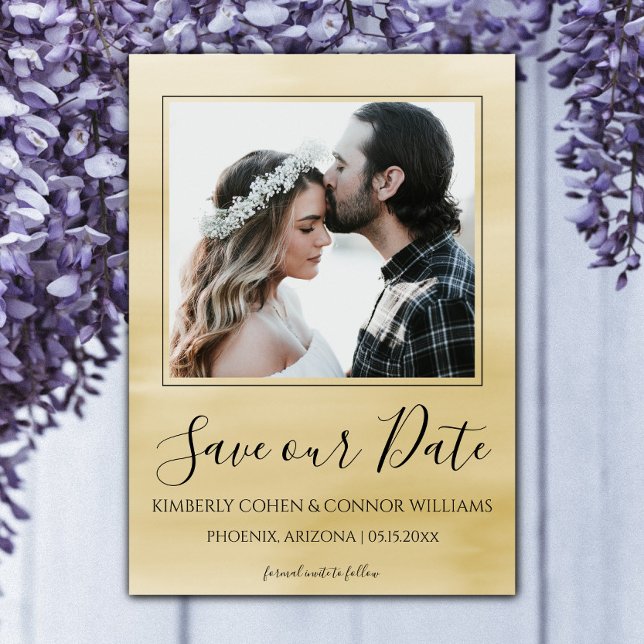 Foto Wasserfarbe Save the Date | Gelb (Yellow Watercolor Photo Save the Date)