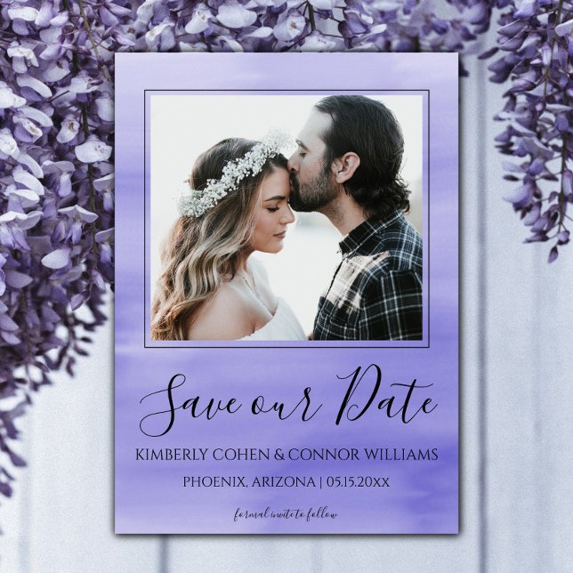 Foto Wasserfarbe Save the Date | LILA (Purple Watercolor Photo Save the Date)