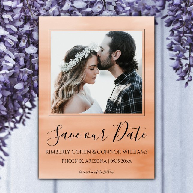 Foto Wasserfarbe Save the Date | Orange (Orange Watercolor Photo Save the Date)