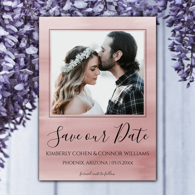 Foto Wasserfarbe Save the Date | Rosa (Pink Watercolor Photo Save the Date)
