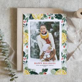 Foto Wasserfarben Lemon und Wintergrün Feiertagskarte