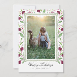 Foto "Watercolor Berry Frame Happy Holidays" Feiertagskarte