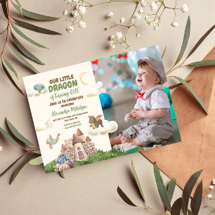 Foto Watercolor Dragon Baby 1. Geburtstag Einladung