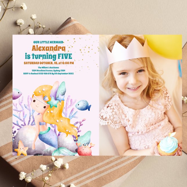 Foto Watercolor Mermaid Birthday Party Einladung (Von Creator hochgeladen)