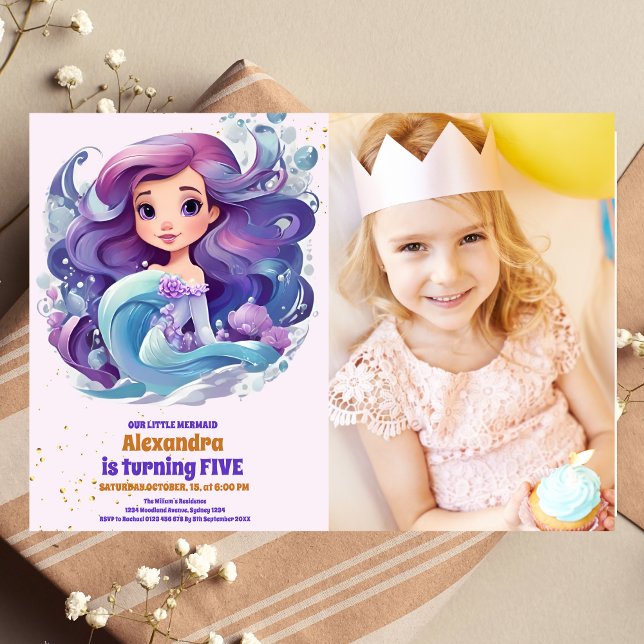 Foto Watercolor Mermaid Birthday Party Einladung (Von Creator hochgeladen)